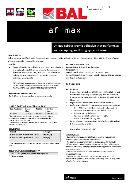 BAL AF Max - Technical Data Sheet