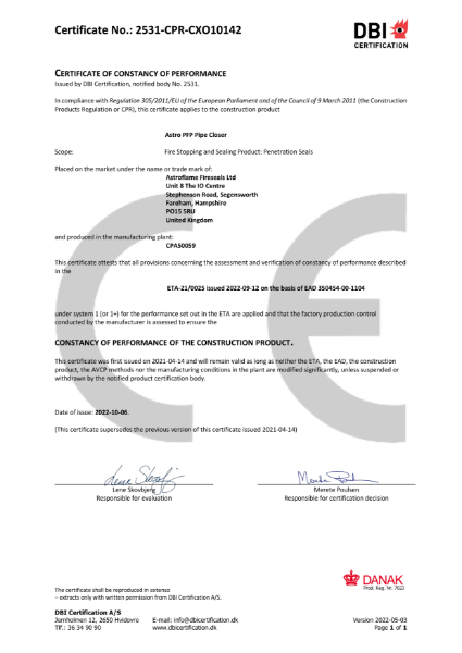 Astro PFP Pipe Closer CE (CoC)