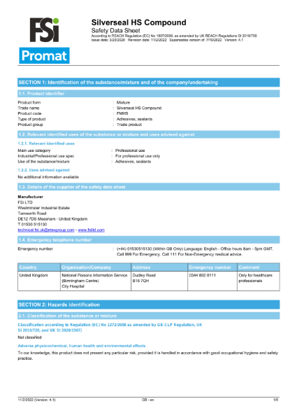 SDS013 - V4.1 - Silverseal HS Compound - GB