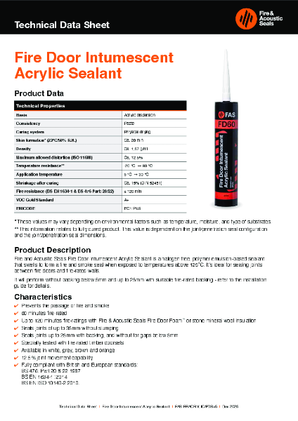 Fire Door Intumescent Acrylic Sealant Datasheet