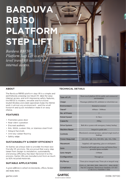 Gartec Barduva R150 Platform Step Lift – Product Data Sheet