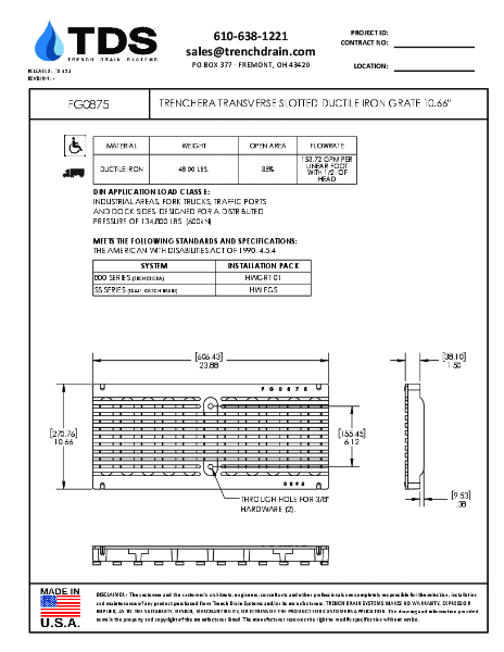Trench•Era Transverse Slotted Ductile Iron Grate 10.66" Class E - FG0875