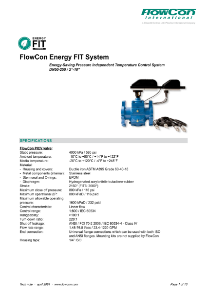 FlowCon FIT 50mm-250mm Energy Valve System