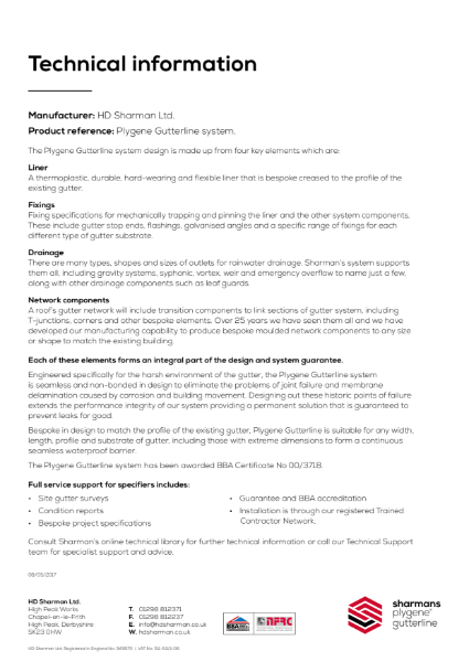 Plygene Gutterline system technical information