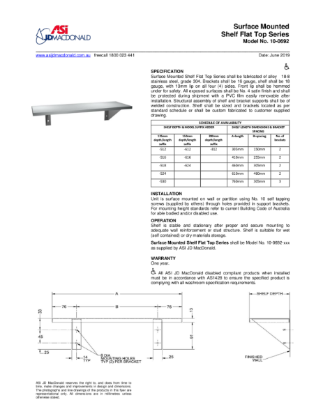 Shelf Flat Top Specification Sheet