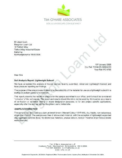 Lightweight Soil Analysis Report: Lightweight Subsoil