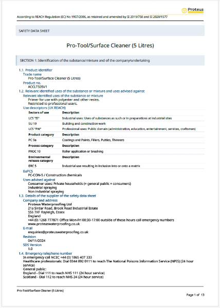 Safety Data Sheet - Pro-Tool Surface Cleaner