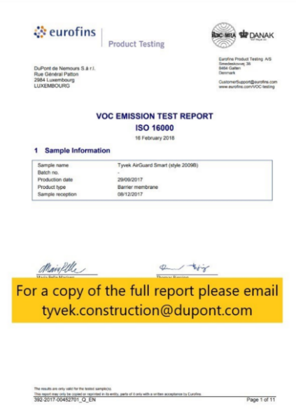 2009B ISO 16000 VOC emission report first page