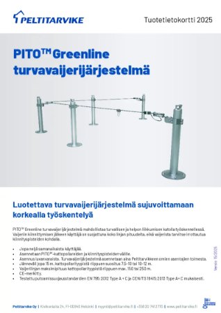Tuotetietokortti PITO™ Greenline turvavaijerijärjestelmä