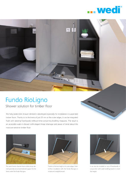 Flyer wedi Fundo RioLigno (linear tray for timber floors)