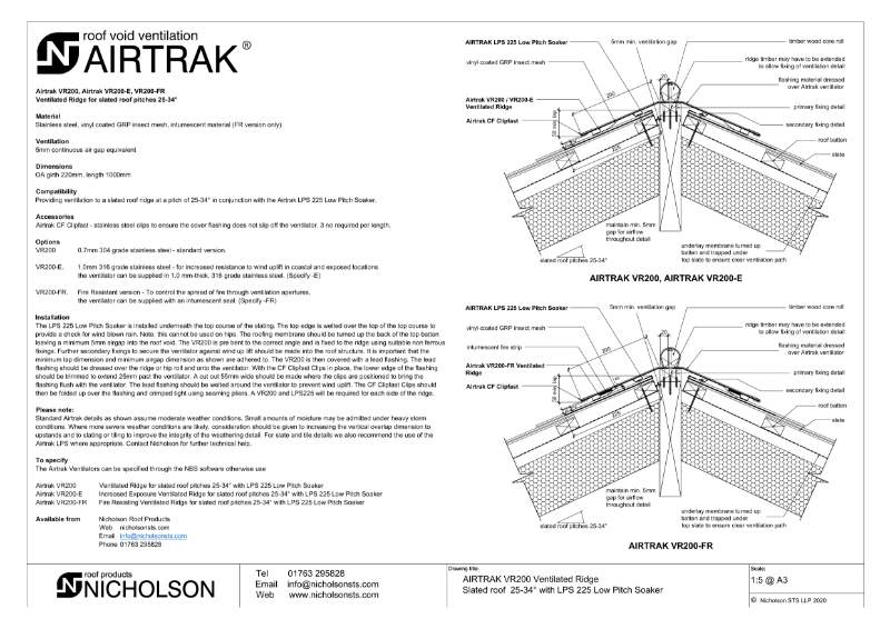 AIRTRAK VR200 25-34 degs slate Technical Data Sheet