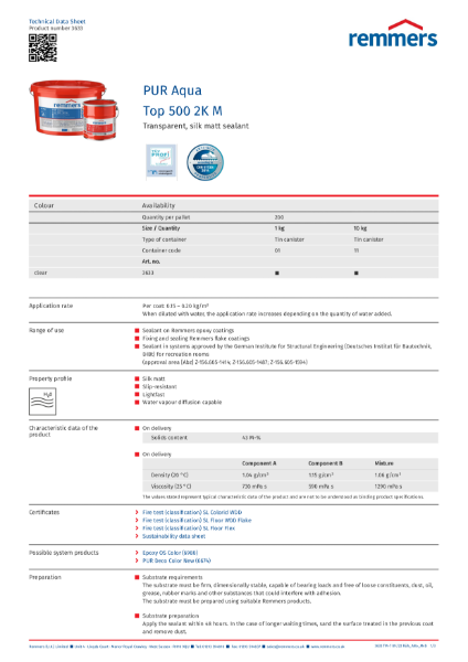 Technical Data Sheet - PUR Aqua Top 500 2K M