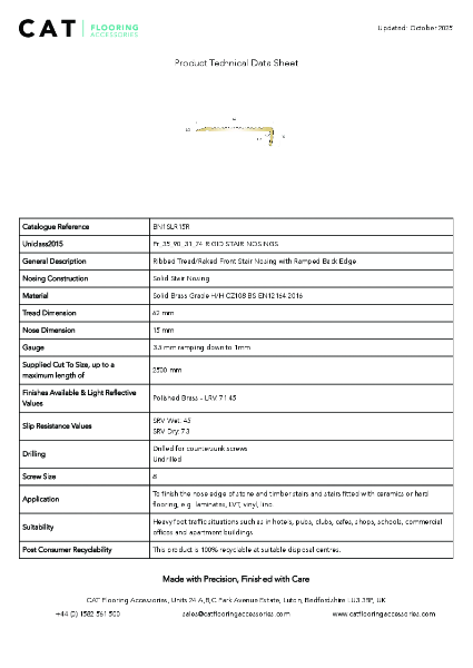 BN1SLR15R Polished Brass Technical Datasheet