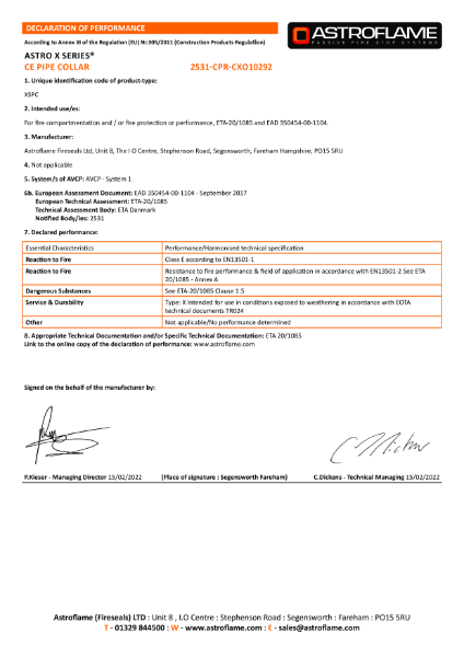 Astro X Series CE Pipe Collar CE (DoP)