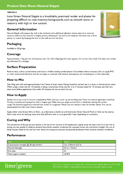 Lime Green Natural Stipple Coat Preparation Product Data Sheet
