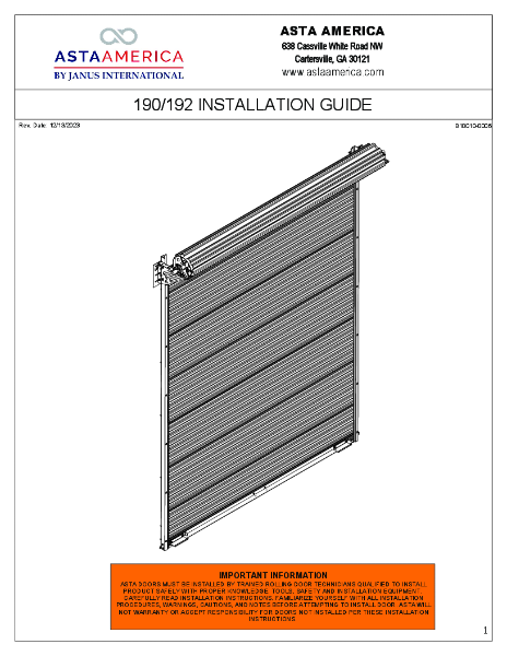 Series 190 Installation Instructions
