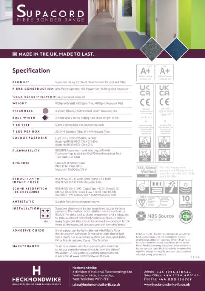 Heckmondwike - Supacord - Specification Sheet