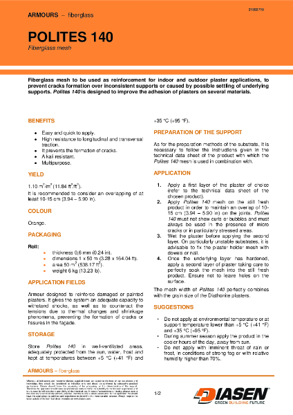 Diasen Polites 140 Technical Datasheet