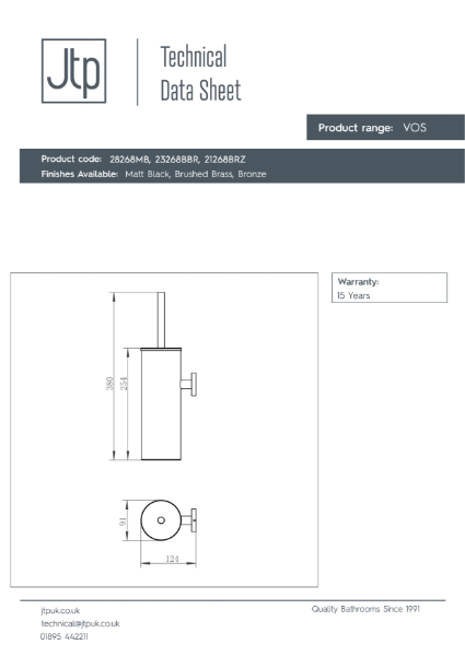 VOS Toilet Brush Wall Mounted – Product Data Sheet