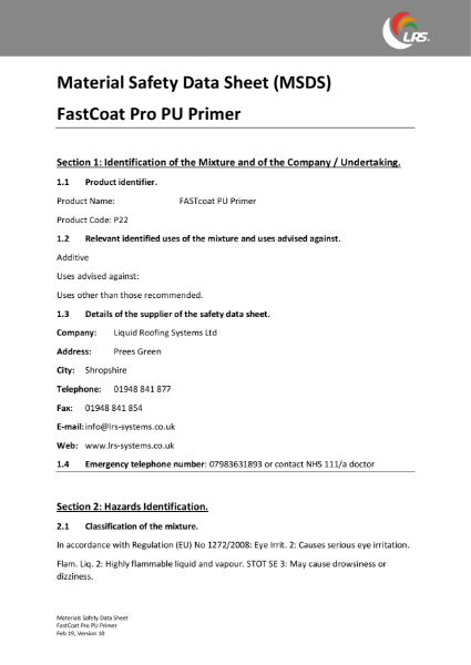 MSDS - FastCoat Pro - PU Primer