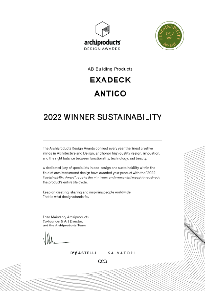 EXADECK Antico Certificate Sustainability 2022