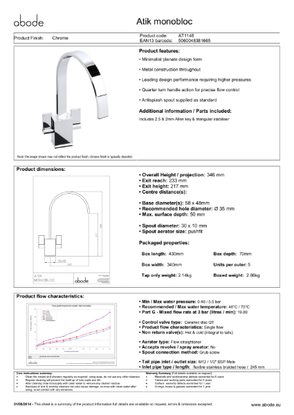 Atik Monobloc (Chrome) Consumer Specification