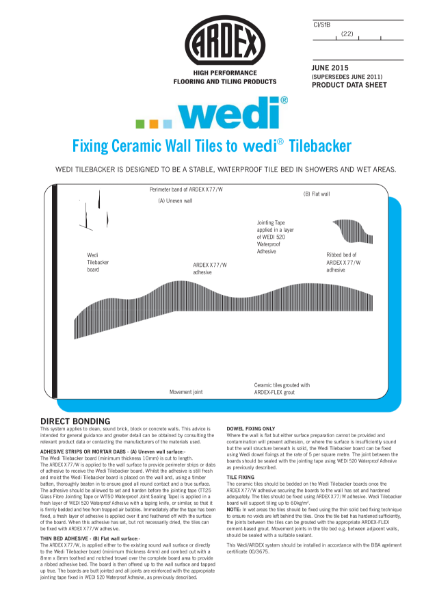 Fixing Ceramic Wall Tiles to Wedi Tilebacker with ARDEX Tile Adhesives and Grout For a Waterproof in Showers and Wet Areas.