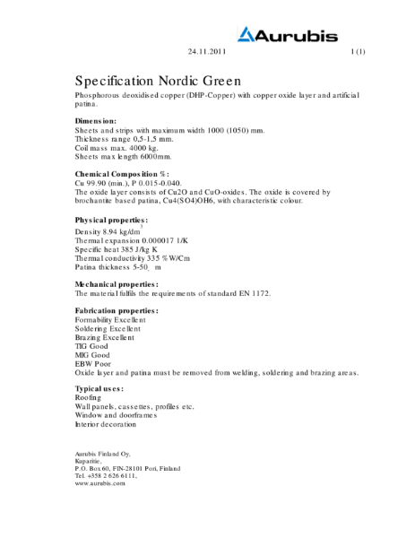 Specification Nordic Green
