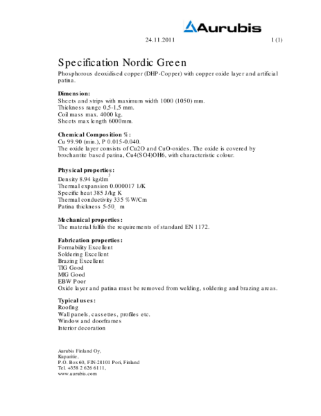 Aurubis - Specification Nordic Green