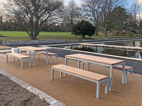 Parallel Picnic Benches and Table