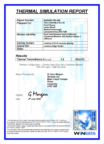 Thermal performance Vacuum Glazed Flush Casement Windows