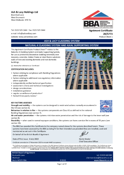 BBA Certificate - NaturAL-X Brick Cladding