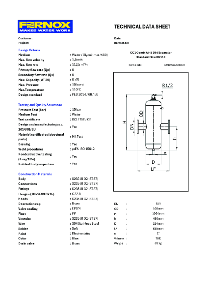 33006333 Combi STD DN150 Datasheet