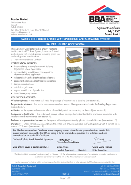 14/5152 Bauder Cold Liquid Applied Waterproofing and Surfacing Systems