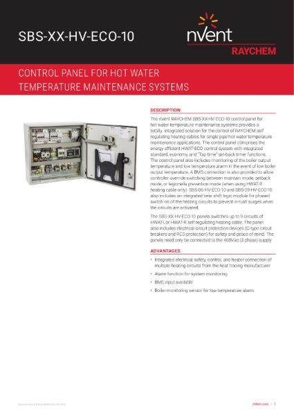 Single Pipe Hot Water Temperature Maintenance - Control Panel- HWAT System