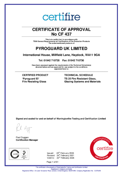 Certifire Certificate of Approval CF 437 - Pyroguard EI