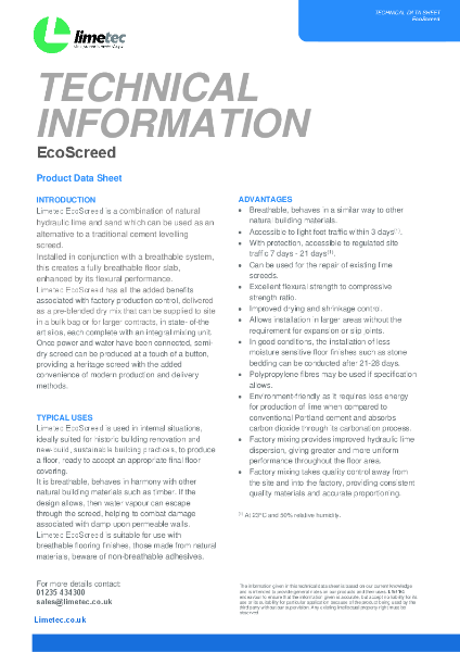 Limetec EcoScreed Data Sheet