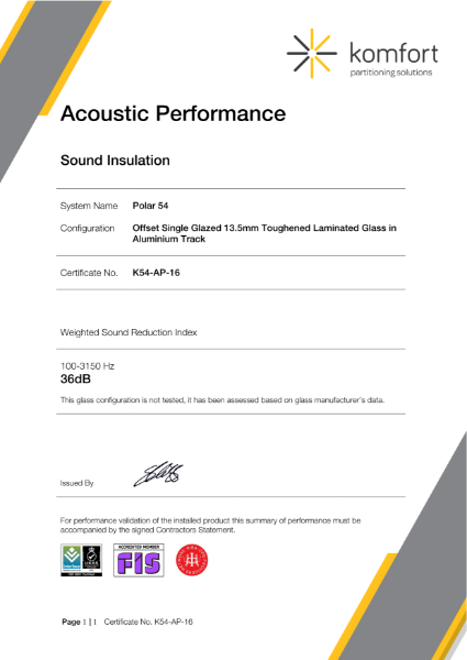ISO 10140-2:2010 Sound Reduction Index Certificate