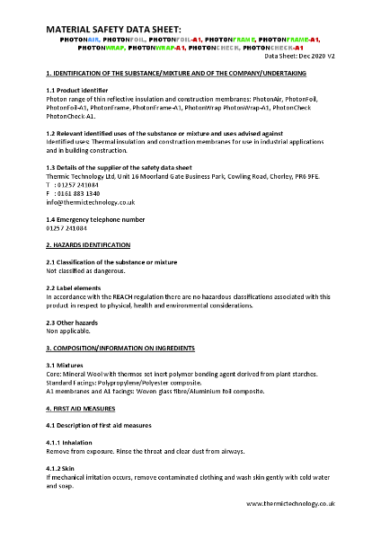 MSDS PhotonInsulationRange
