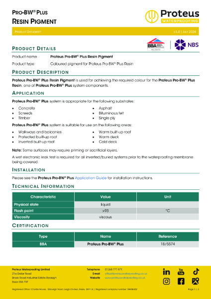 Product Data Sheet - Proteus Pro-BW® Plus Resin Pigment