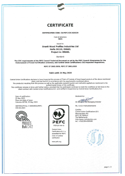 Oranit PEFC Certificate