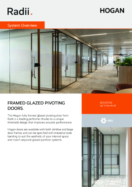 Hogan Framed Glazed Pivoting Door - Radii Product Summary Data Sheet