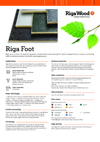 Riga Foot - Datasheet - Riga Wood