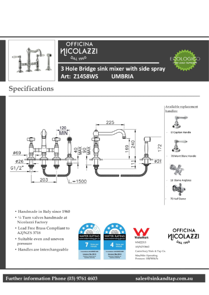 Z1458WS Umbria Technical specifications