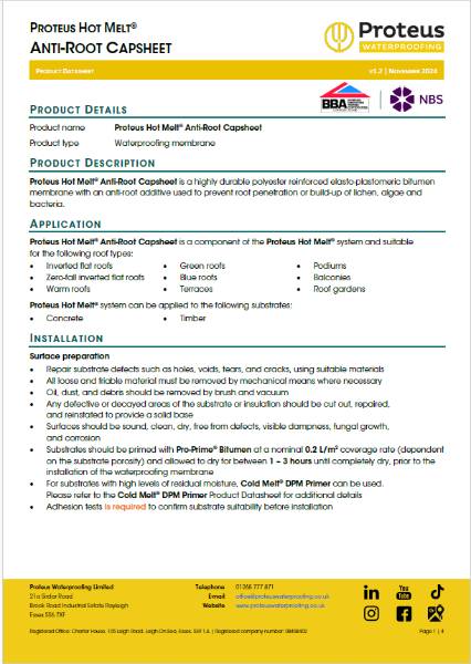 Product Data Sheet - Proteus Hot Melt® Anti-Root Capsheet