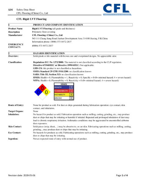 CFL RLVT Safety Data Sheet