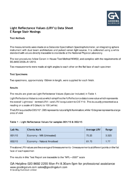 E Range Stair Nosings Light Reflectance Values (LRV's)