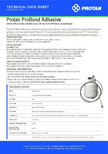 Protan (UK) Ltd ProBond Adhesive Technical Data Sheet - Spray Applied