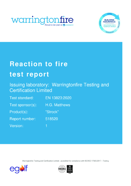 Reaction to fire test report