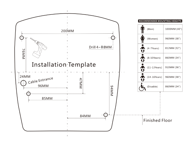 BlueDry Mini Jet (HD-BD1015) Installation Template